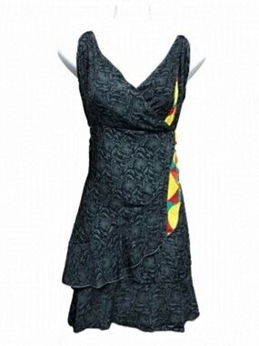 GURU for Life grey print all silk wrap look print sundress M/L Beach Resort